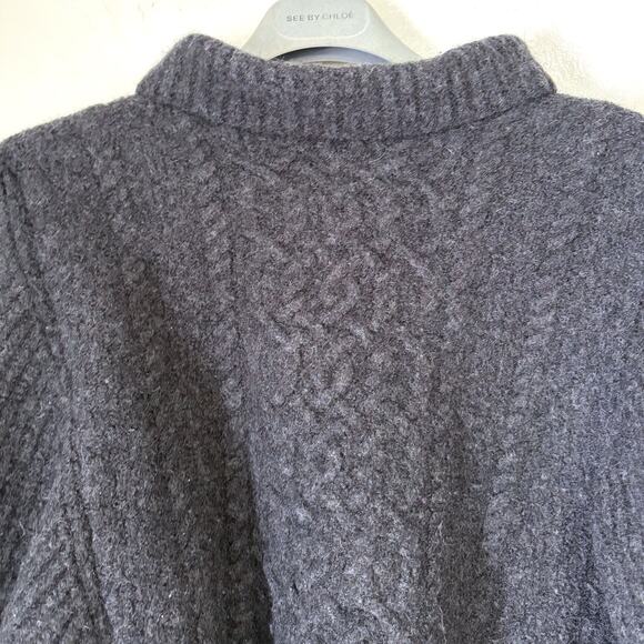 ARAN SWEATER MARKET 100% Merino Wool Cable Knit Poncho in Gray Size M/L - Picture 5 of 14